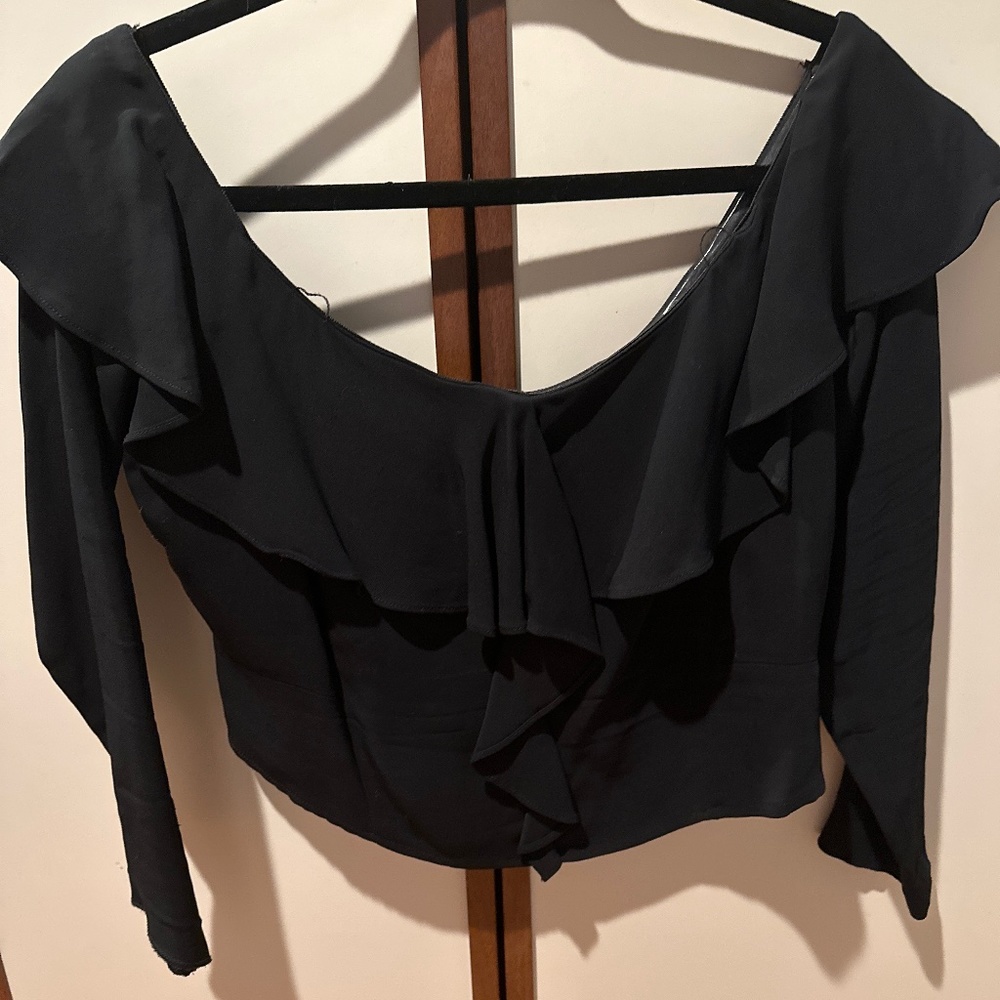 Ruffled black crop top | Intermix